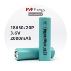 EVE 18650 3.7V (Volt) 2000 MaH 15C 30A 20P Lityum Şarj edilebilir 1 Adet Pil(Batarya) Kutu Hediye