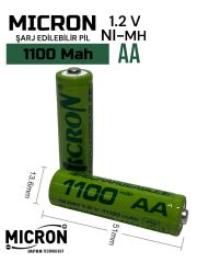 AA Sıze 1100 Mah Ni-mh Şarjlı Pil Micron 2 Adet 1100 Mah Gerçek Kapasite