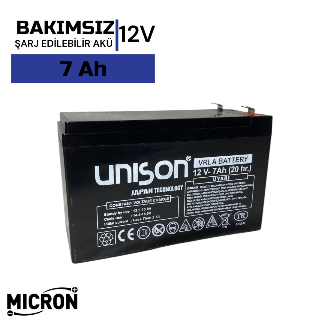 12V 7 Ah  UNISON KURU BAKIMSIZ AKÜ