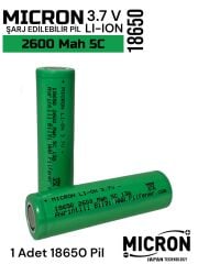 18650 3.7V (Volt) 2600 MaH(Amper) 5C Lityum Şarj edilebilir Pil(Batarya)  1 Adet