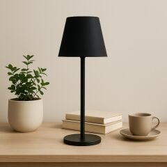 Minimal , Modern Tasarım Şarjlı Masa Lambası Siyah Şık Alüminyum Gövde Çelik Taban