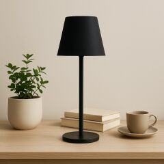 Minimal , Modern Tasarım Şarjlı Masa Lambası Siyah Şık Alüminyum Gövde Çelik Taban
