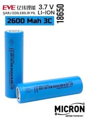EVE  18650 3.7V (Volt) 2550 MaH 26V Lityum Şarj edilebilir 200 Adet Pil(Batarya)