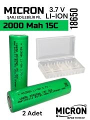 18650 3.7V (Volt) 2000 MaH(Amper) 15C Lityum Şarj edilebilir 2 Adet Pil(Batarya) Pil Kutusu Hediyeli