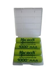 MICRON (AAA) 1000MAH HAZIR ŞARJLI İNCE PİL 4LÜ SET + PİL KUTUSU