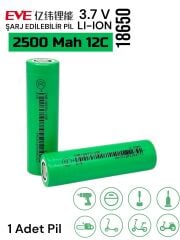 EVE  18650 3.7V (Volt) 2500 MaH 25P Lityum Şarj edilebilir 1 Adet Pil(Batarya) Pil Kutusu Hediyeli