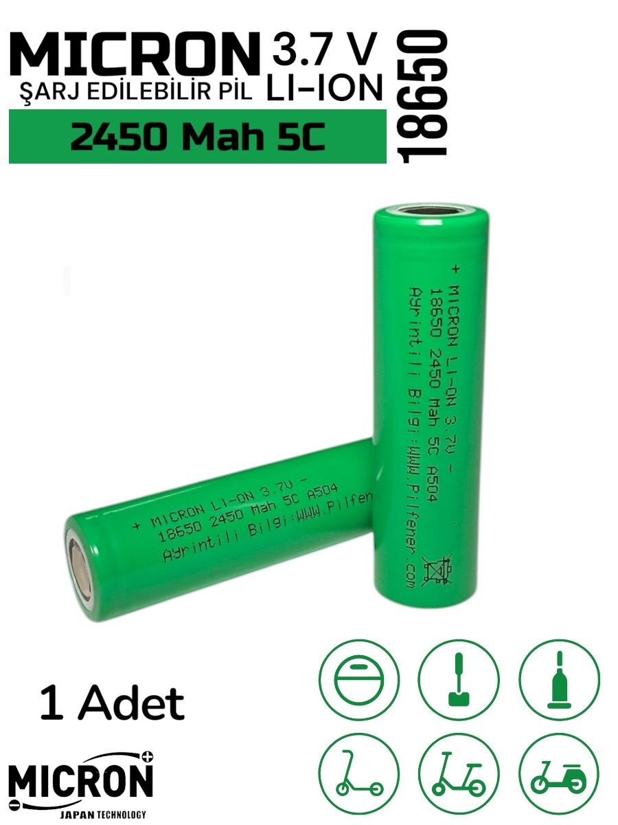 18650 3.7V (Volt) 2450 MaH 5C Lityum Şarj edilebilir 1 Adet  Pil(Batarya) Pil Kutusu Hediyeli