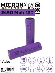 18650 3.7V (Volt) 2450 MaH 12C Lityum Şarj edilebilir 1 Adet  Pil(Batarya) Pil Kutusu Hediyeli
