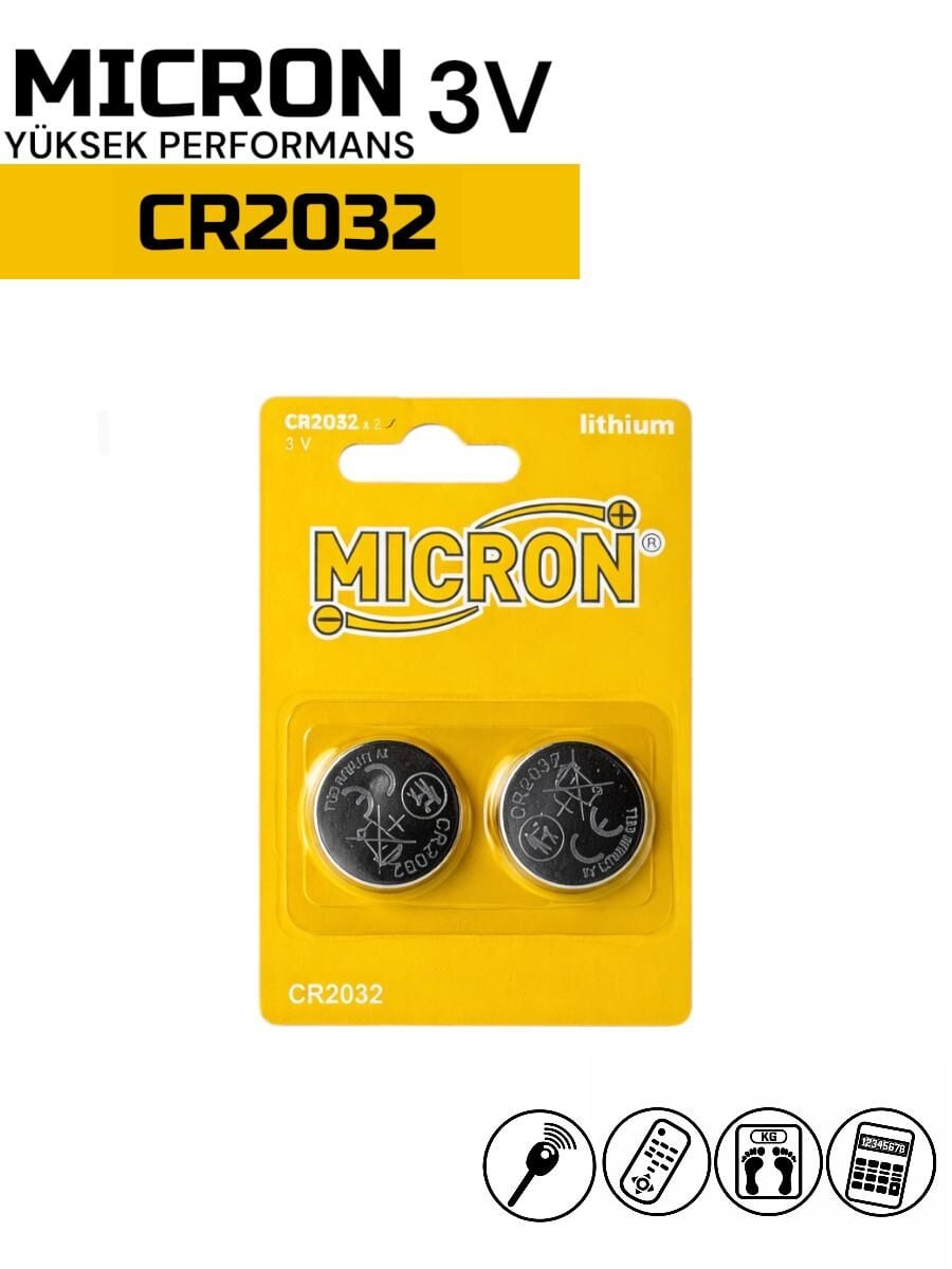 MICRON CR 2032 3v Lityum Para Pili 2'li Terazi Pili, Düğme Pil